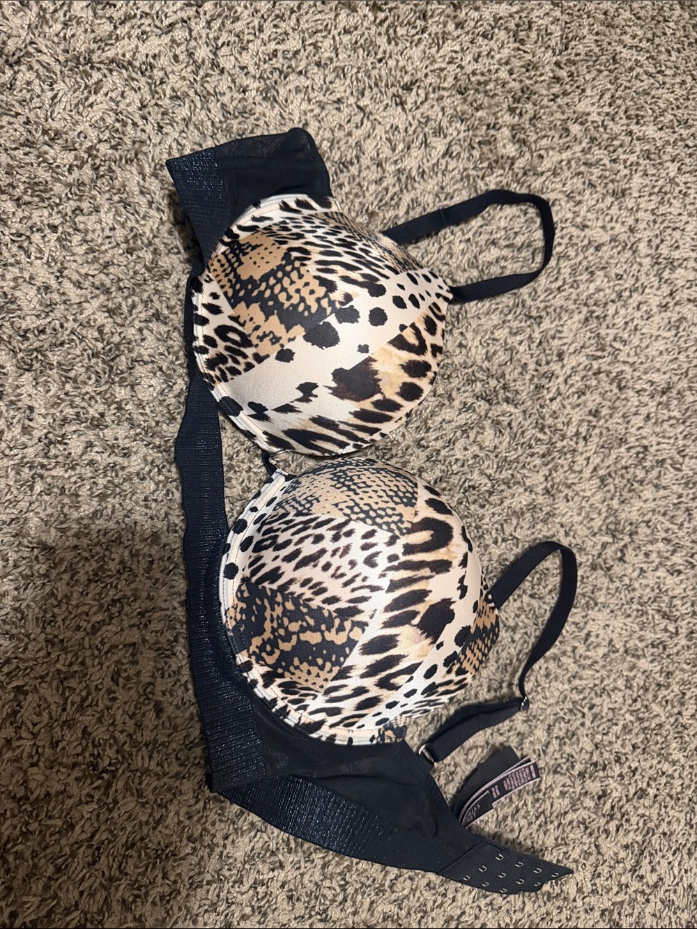 Victoria's Secret Leopard-Print Padded Bra in Black and Beige